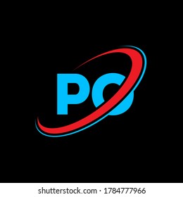 PO P O letter logo design. Initial letter PO linked circle uppercase monogram logo red and blue. PO logo, P O design. po, p o
