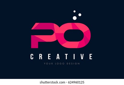 PO P O Purple Letter Logo Design with Low Poly Pink Triangles Concept