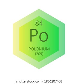 Po Polonium Post transition metal Chemical Element Periodic Table. Hexagon gradient vector illustration, simple clean style Icon with molar mass and atomic number for Lab, science or chemistry.