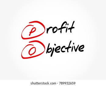 PO Profit Objective - present value of book profits per unit of limiting constraint, acronym text concept background