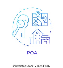 POA blue gradient concept icon. Management services, estate planning. Neighborhood administration. Round shape line illustration. Abstract idea. Graphic design. Easy to use in infographic