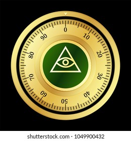 POA Network (POA) cryptocurrency safe lock. Eps10 vector illustration isolated on black background.