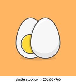 poached egg cartoon style illustration. Food concept isolated vector. Egg on orange background.