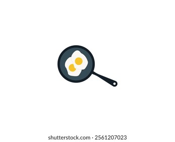 Poached Egg Cooked on Frying Pan Vector: Healthy, Fast Cooking Concept. Sunny Side Up Egg Illustration. Fried Omelette Design. Breakfast Item, Home Cooking Icon for Culinary and Kitchen Art.