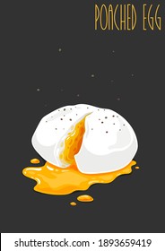 Huevo pochado. Huevos pochados con pimienta negra agrietada, abiertos. Ilustración del vector