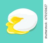 Poached egg. Fresh delicious egg poached and cut, runny yellow yolk. Yummy breakfast. Vector hand drawn illustration.
