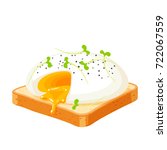 Poached egg on toast with pepper and cress. Vector illustration cartoon flat icon isolated on white.