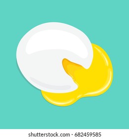 Poached egg, top view. Fresh delicious egg poached and cut, runny yellow yolk. Yummy breakfast. Vector hand drawn illustration.