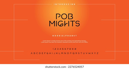 Pob Mights abstract minimal modern alphabet fonts. Typography technology vector illustration