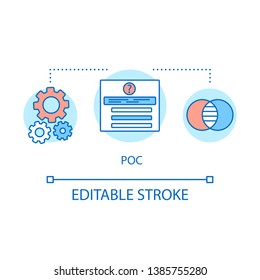 POC concept icon. Proof of concept. Marketing research. Product sales testing. Strategy development. Demand study idea thin line illustration. Vector isolated outline drawing. Editable stroke