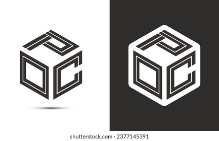 Diseño del logotipo de letras POC con el logotipo del cubo ilustrador, logotipo vectorial estilo moderno de superposición de tipos de letra del alfabeto. Icono del logotipo de Premium Business. Color blanco sobre fondo negro