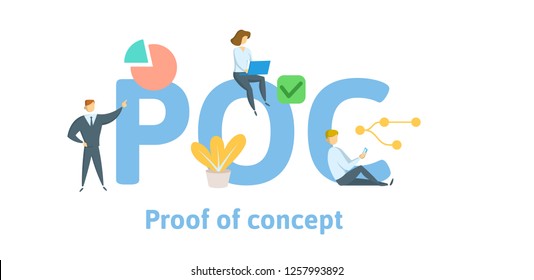 POC, Proof of concept. Concept with keywords, letters, and icons. Colored flat vector illustration. Isolated on white background.