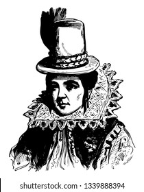 Pocahontas c. 1596 to 1617 she was a Native American woman famous for her association with the colonial settlement at Jamestown Virginia vintage line drawing or engraving illustration