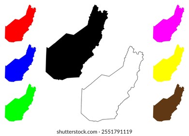 Condado de Pocahontas, Estado da Virgínia Ocidental (Condado dos EUA, Estados Unidos da América, EUA, EUA) mapa ilustração vetorial, esboço de rabisco Mapa de Pocahontas