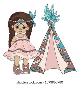 POCAHONTAS WIGWAM Indian Princess Home Vector Illustration Set