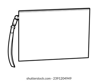 Pochette clutch silhouette bag. Fashion accessory technical illustration. Vector satchel front 3-4 view for Men, women, unisex style, flat handbag CAD mockup sketch outline isolated