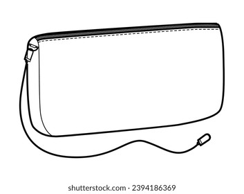 Bolsa de silueta del embrague de la bolsita. Ilustración técnica de accesorios de moda. Vista frontal del vector 3-4 para hombres, mujeres, estilo unisex, bolso plano de simulación CAD esquema aislado