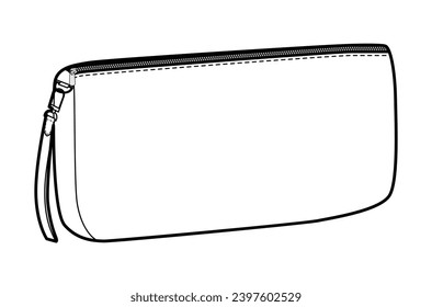 Pochette Kupplung Silhouette Tasche. Technische Illustration zum Mode-Accessoire. Vektorgrafik-Vorderseite 3-4 für Männer, Frauen, unisex-Stil, flache Handtasche-CAD-Mockup-Skizze einzeln