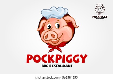 Pock Piggy Vector Logo Cartoon Character. A cute and modern Pork Barbeque Logo Illustration. This could be used in barbeque stations, outdoor bbq, grill, restaurant, steakhouse and etc.