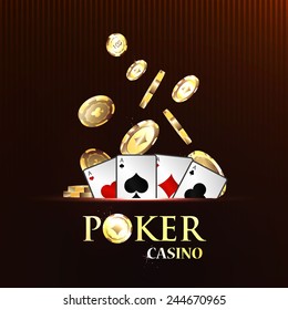 Pocker casino gambling set with cards and chips vector illustration