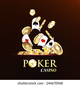 Pocker casino gambling set with cards and chips vector illustration