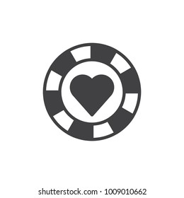 Pocker chip heart suit icon vector, filled flat sign, solid pictogram isolated on white. Casino money symbol, logo illustration.