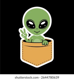Pocket alien peace sign, sticker