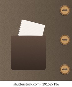 pocket with blank paper and three buttons