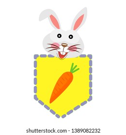 pocket bunny rabbit in pocket with carrot.vector illustration for t-shirt print,wallpaper,poster and other uses. Can be used for design of cards