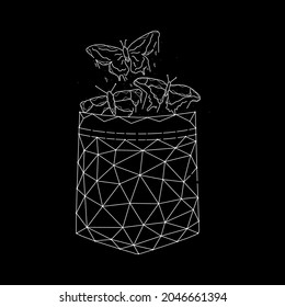 Pocket Butterflies geometric vector illustration on black background.