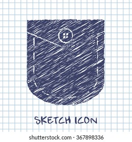 pocket with button vector sketch icon 