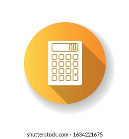 Pocket calculator flat design long shadow glyph icon. Mathematical calculation. Quick counting. Small electronic gadget. Accounting. Finance. Mobile device. Silhouette RGB color illustration