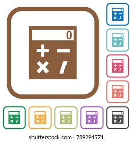 Pocket calculator simple icons in color rounded square frames on white background