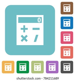 Pocket calculator white flat icons on color rounded square backgrounds