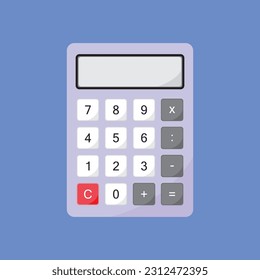 Pocket calculators .Calculator vector illustration with flat design isolated on blue background. Calculator, math device. Financial analytics, bookkeeping, budget, debit, credit calculations concept. 