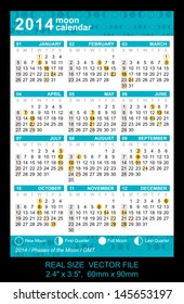 Pocket Calendar 2014, vector, start on Sunday VECTOR SIZE: 2.4" x 3.5",  60mm x 90mm