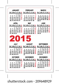 Pocket calendar 2015 template