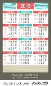 Pocket Calendar 2015, vector, start on Sunday
