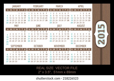 Pocket Calendar 2015, vector, start on Sunday