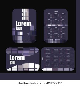 pocket calendar 2016. Template calendar grid. Vertical horizontal orientation of days of week. Illustration in vector format - gray purple