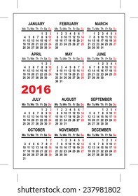 Pocket calendar 2016 template. Illustration in vector format