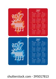 pocket calendar for 2017 with the image of a stylized deer