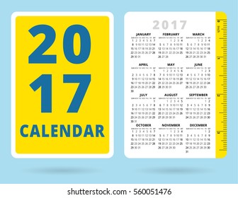 Pocket Calendar 2017 with inch ruler. Week starts from sunday