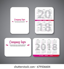 Pocket calendar 2018 template. Corporate company logo and brand mockup, management teams focus, vertical and horizontal print. Vector illustration on gray background