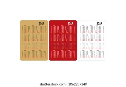 pocket calendar for 2019