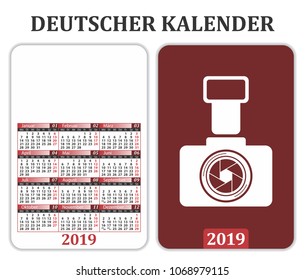 Pocket Calendar for 2019 in German, with space for publicity and image.