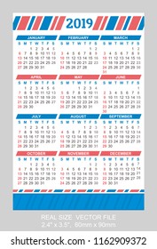Pocket calendar 2019, start on Sunday
SIZE: 2.4" x 3.5", 60mm x 90mm