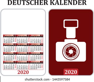 Pocket Calendar for 2020 in German, with space for publicity and image.