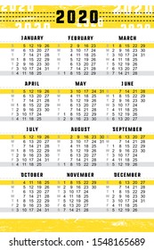 Pocket calendar 2020, start on Sunday, vector