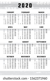 Pocket calendar 2020, start on Sunday, vector
SIZE: 2.4" x 3.5", 60mm x 90mm